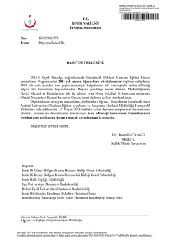 TC İZMİR VALİLİĞİ İl Sağlık Müdürlüğü Sayı