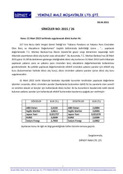sırk 2015-26 31.03.2015 tarihli d&ouml;viz ve efektif kurları hk.