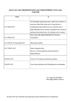 ADANA İLİ AİLE HEKİMLİĞİ 2015/4. EK YERLEŞTİRME UYGULAMA