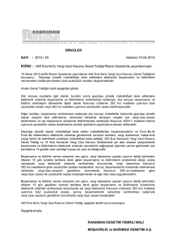 449 Sıra No`lu Vergi Usul Kanunu Genel Tebliği Resmi Gazete`de yay