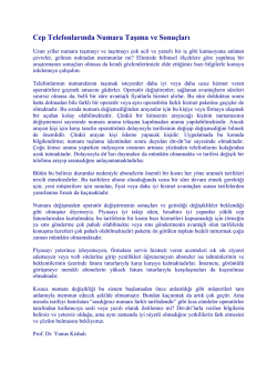 Cep Telefonlarında Numara Taşıma ve Sonu&ccedil;ları