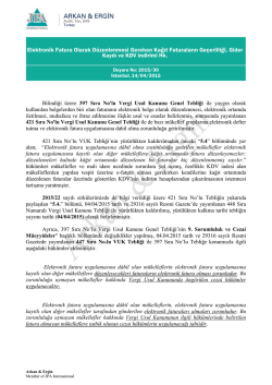 Elektronik Fatura Olarak Düzenlenmesi Gereken