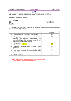 15 Nisan 2015 &Ccedil;ARġAMBA Resm&icirc; Gazete Sayı : 29327 KANUN