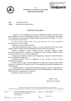 81494288/774.01.02 Konu : Bakanlık Temsilciliği E