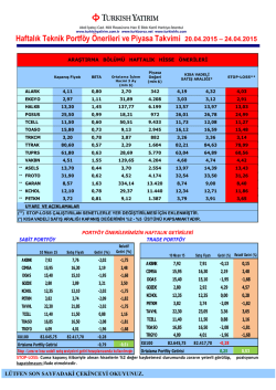Haftalık Teknik Portf&ouml;y &Ouml;nerileri