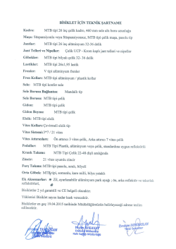 BİSİKLET İÇİN TEKNİK ŞARTNAME