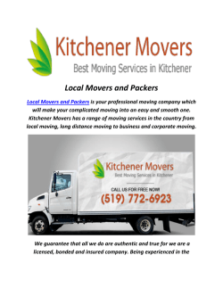 Local Movers and Packers : Kitchener Moving Companies