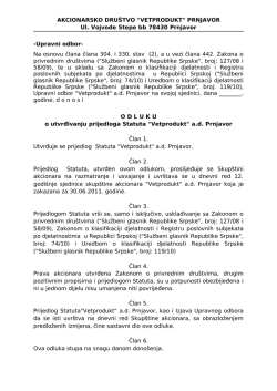 Upravni odbor - AD "Vetprodukt" Prnjavor