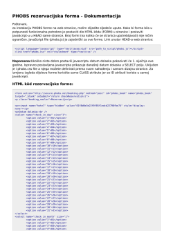 PHOBS rezervacijska forma - Dokumentacija
