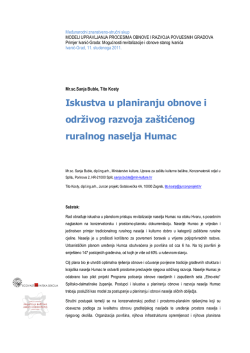 Iskustva u planiranju obnove i održivog razvoja za&scaron;tićenog ruralnog