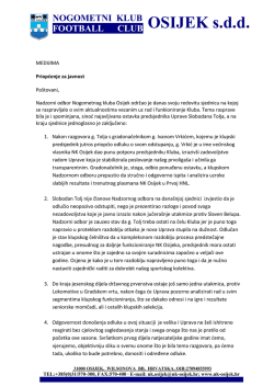 Priopćenje za javnost - Zaključci sjednice NO 8.12.2014.