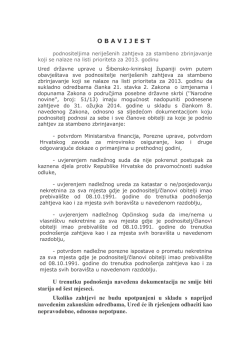 Obavijest podnositeljima nerije&scaron;enih zahtjeva za stambeno