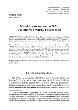 Mato&scaron; i postmoderna, A.G.M. kao matrix hrvatske književnosti