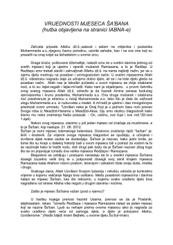 VRIJEDNOSTI MJESECA ŠA`BANA (hutba objavljena na stranici