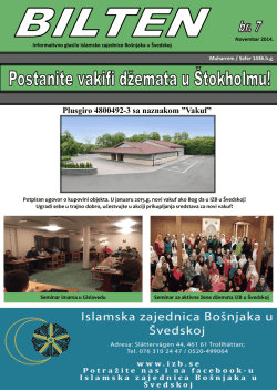 Bilten br. 7 - Islamska zajednica Bo&scaron;njaka u &Scaron;vedskoj