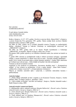 Biografija - Fakultet islamskih nauka u Sarajevu