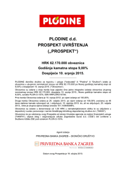 Plodine Obveznice 2015-Prospekt uvr&scaron;tenja