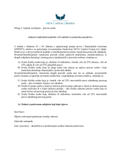 Prilog 2. Upitnik za klijente &ndash; pravne osobe U skladu