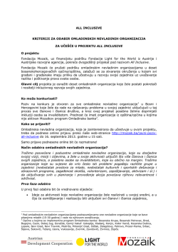 ALL INCLUSIVE KRITERIJI ZA ODABIR OMLADINSKIH