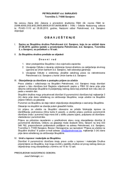 O B A V J E Š T E NJ E