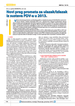 Novi prag prometa za ulazakizlazak iz sustava PDV