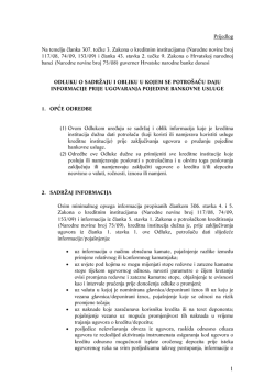 Odluka o sadržaju i obliku u kojem se potro&scaron;aču daju informacije