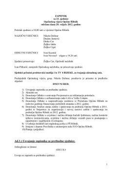 Ad.1.) Usvajanje zapisnika sa prethodne sjednice.