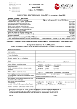 REZERVACIJSKI LIST za smje&scaron;taj Brijuni, 09.