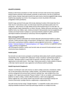 KOLAČIĆI (COOKIES) Kolačić je informacija spremljena