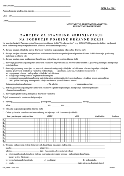 Zahtjev za stambeno zbrinjavanje na području