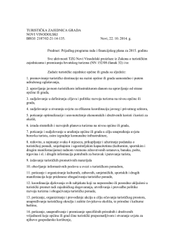 Plan i program rada 2015. godine - Turistička zajednica grada NOVI