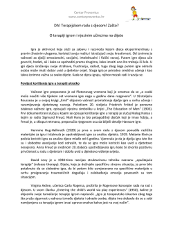DA! Terapijskom radu s djecom! Za&scaron;to? O terapiji