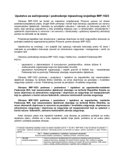 Uputstvo za sačinjavanje i podno&scaron;enje mjesečnog izvje&scaron;taja MIP-1023
