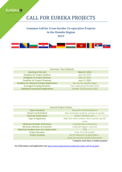 CALL FOR EUREKA PROJECTS