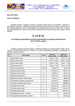 Cjenik za kori&scaron;tenje parkirali&scaron;ta na javnim parkirali&scaron;tima