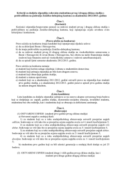 Kriteriji za dodjelu stipendija redovnim studentima prvog i drugog