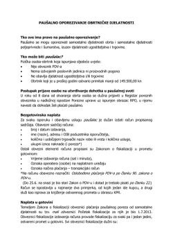 PAU&Scaron;ALNO OPOREZIVANJE OBRTNIČKE DJELATNOSTI Tko sve