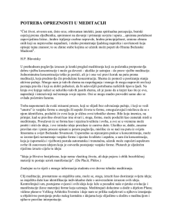 POTREBA OPREZNOSTI U MEDITACIJI