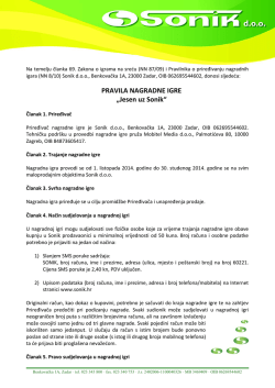 PRAVILA NAGRADNE IGRE &bdquo;Jesen uz Sonik&ldquo;
