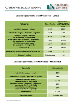 Cjenovnik 2014 NEWW - Nacionalni park UNA