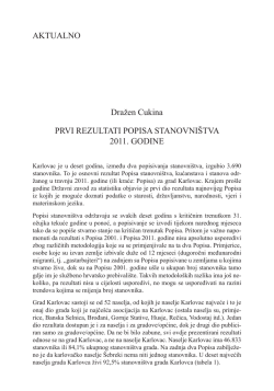 Dražen Cukina: Prvi rezultati popisa stanovni&scaron;tva 2011. godine