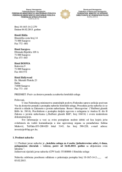 Poziv za dostavu ponuda &ndash; hotelske usluge