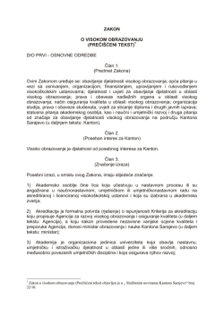 ZAKON O VISOKOM OBRAZOVANJU (PREČIŠĆENI TEKST)1 DIO