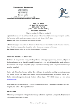 NASLOV RADA (U NAJVI&Scaron;E DVA REDA) TITLE OF PAPER - SiZ-AU