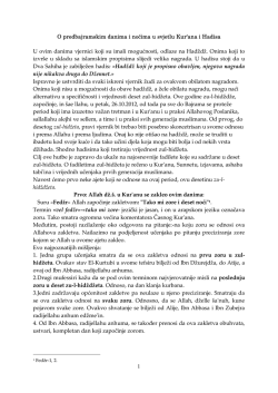 1 O predbajramskim danima i noćima u svjetlu Kur`ana i