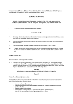 Poziv na Glavnu skup&scaron;tinu ACI d.d. koja će se održati 30.10.2014.
