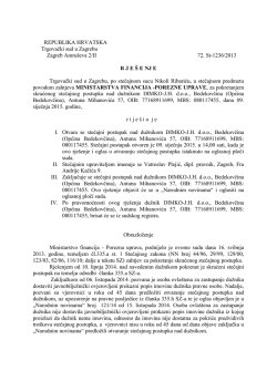 RJE&Scaron;ENJE OTVARANJE I ZAKLJUČENJE STEČAJNOG