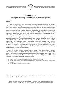 INFORMACIJA o stanju u Instituciji ombudsmana Bosne i Hercegovine