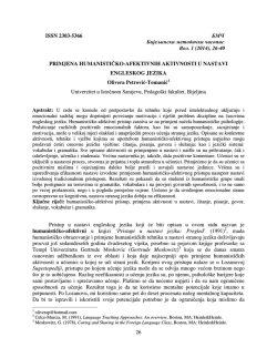 (2014), 26-40 PRIMJENA HUMANISTIČKO-A