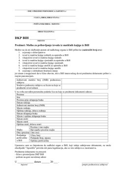 Predmet: Molba za pribavljanje izvoda iz matičnih knjiga iz BiH U